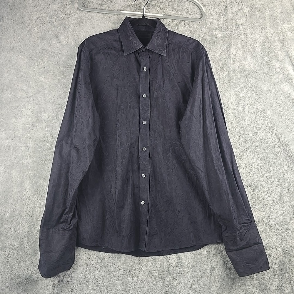 DUCHAMP Dress Shirt Mens Size 16.5 Black Floral Textured Print French Cuff